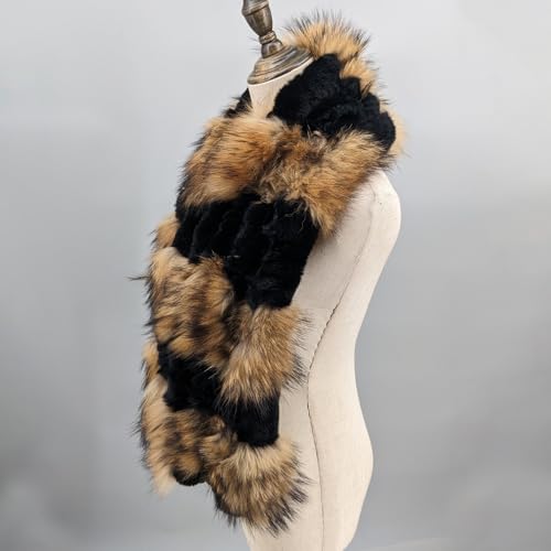 LVCOMEFF Women Real Rex Rabbit Fur Fox Fur Scarf Furry Fluffy Luxurious Winter Warm Natural Fox3