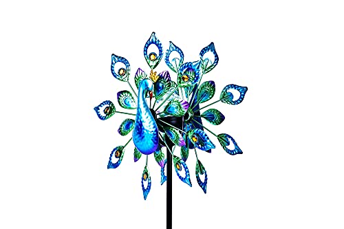 Foooqu Wind Spinner Outdoor Metal Solar Powered Sculpture Lawn Backyar 15 Inch 64 Inch Height Kinetic Peafowl Wind Catcher Glass Ball For Garden Lawn Yard Patio Decoration Weather Vane For Garden #TOP2