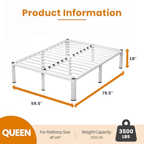 Image of NKZ Queen Platform Bed Frame, 18 Inch Metal Bed Frame with Storage Space, No Box Spring Needed, Easy Assembly, Noise Free, 3,500 lbs Heavy Duty Steel Slats Support