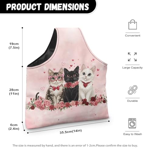 Image of KUIFORTI Kitten Knitting Yarn Bag Valentines Day Rose Crochet Bags for Women Knitting Needles, Yarns and Unfinshed Project, Crochet Hook Organizer Holiday Decoration