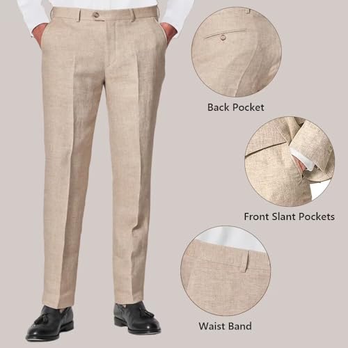 3 Piece Summer Linen Suits for Men, Men's Slim Fit Suit Set Two Buttons Casual Solid Blazers Vest Pants Set for Wedding Party3