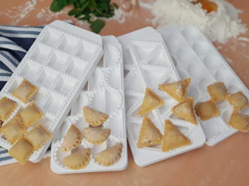 Foto von magazam Ravioli Former mit teigrolle, Ravioli Maker mit 4 Verschiedene Modelle, Raviolibrett, Ausstecher Ravioli-Form mit Teigrolle und Cutter Edges Frame (Dreieck)