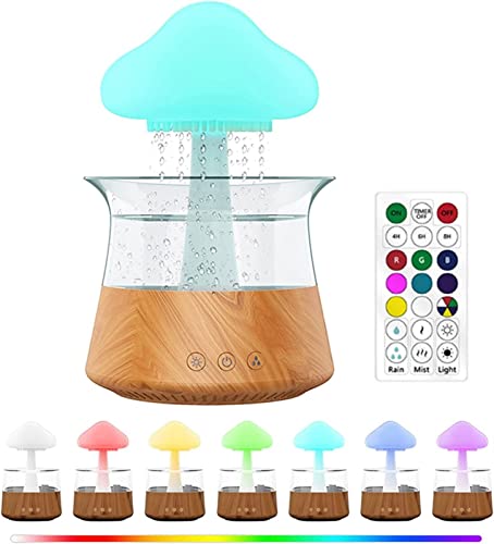 Ahegas Rain Humidifier Diffuser With 7 Colors Night Lights,Essential Oil Aroma Therapy Diffuser With Remote Control,Timming, Mushroom Humidifier (Color : Wood) #TOP4