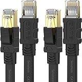 Senetem Cat 8 Ethernet Cable 10FT 2 Pack, High Speed 40Gbps 2000Mhz Flat Internet Network Patch Cord, RJ45 Shielded Outdoor & Indoor LAN Cable, Compatible for Gaming, PC, PS5/4/3, Xbox, Modem, Router