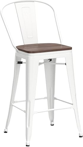 Miniatura 5 de Yongchuang Juego de 4 taburetes de bar de metal de 24 pulgadas, con respaldo alto, estilo moderno de granja, taburetes de cocina, comedor, silla de