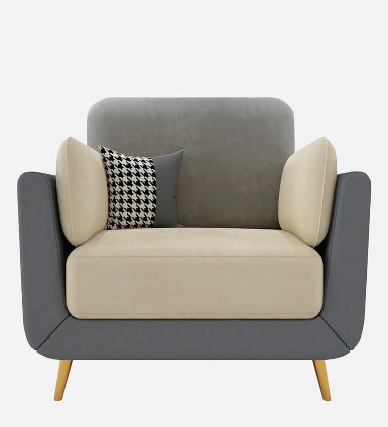 Image of Polyester Velvet Contemperory Sofa Set with Cushion Chaise Lounge, Sectional Sofa Perfect for Your Living Room,Guests Room & Office. (Grey & Beige, Single Seater)