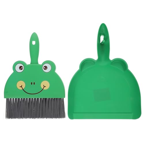 LUOZZY Mini Dustpan and Brush Set Cartoon Frog Pattern Small Broom and Dustpan Cleaning Tool for Home Office Desktop Supplies - Green