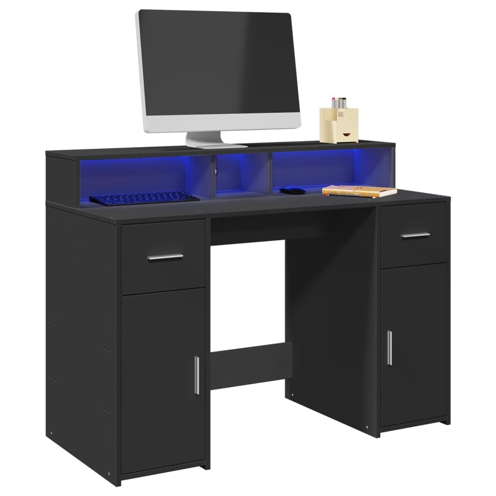 Bureau gamer noir avec LED RVB et tiroirs pour un rangement optimal