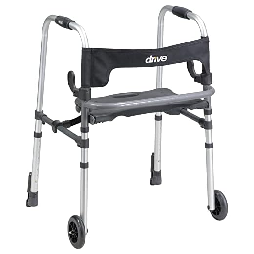 Drive Medical Clever-Lite LS Rollator Walker with Seat and Push Down Brakes, Gray