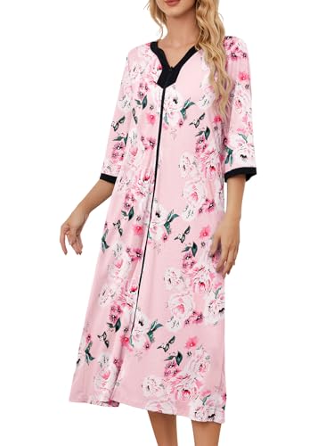 Image of PITINAN Moo Moo Nightgown House Dress Zip up Robes for Women Long Lounge Dress House Coat Women S-3XL