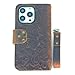 JJNUSA Compatible with iPhone 14 Pro Handmade Genuine Distressed Leather Wallet Case Flip Cover with Wristlet Brown