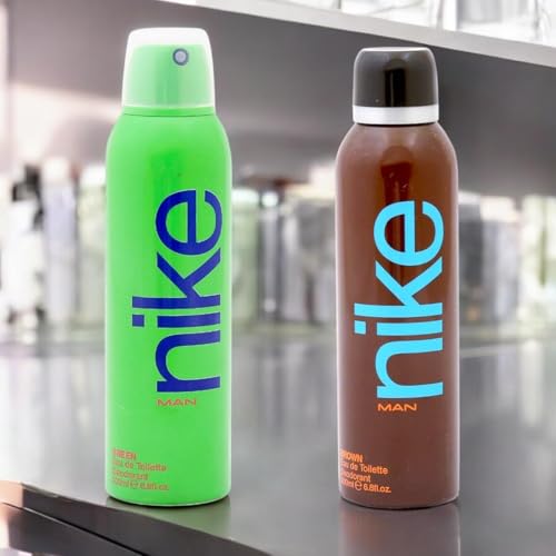 Image of Nike Eau De Toilette Deodorant for Men - Combo pack of 2, Deos for Boys and Men, Sporty and Regular use deos (200ml*2) (Brown + Green)