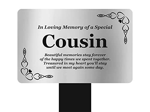 Plaque commémorative cousin tuteur argenté avec poème souvenir