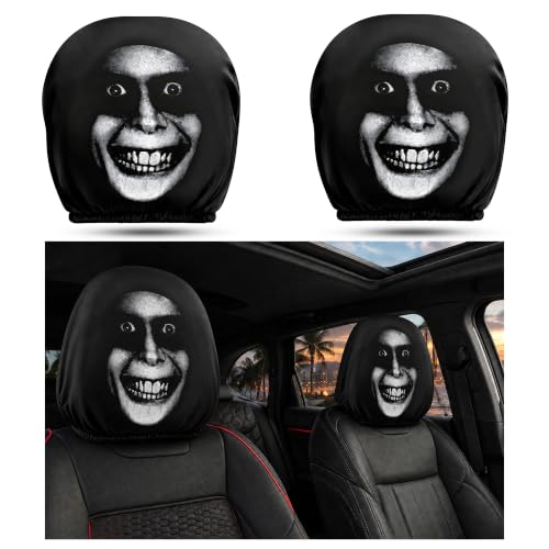 Image of 2Pcs Horror Ghost Face Car Headrest Covers, Universal Stretch Elastic Headrest Protector, Funny Prank Halloween Auto Interior Decor Accessories Fit Most Vehicles (Black)