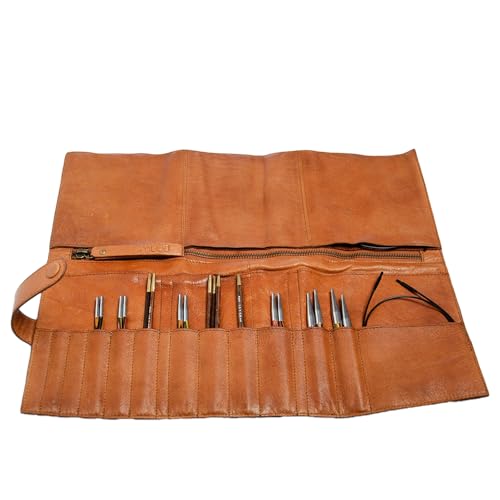 Frida's Wollhaus muud Stockholm – handgefertigtes Lederetui für Strickutensilien, Farbe Whisky, 31 x 38 x 8 cm – Bild 4