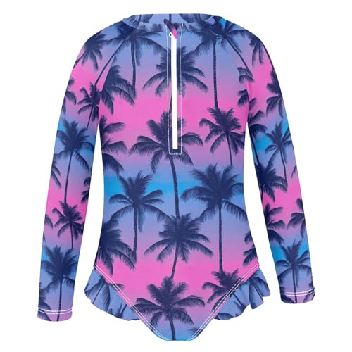 Girls Long Sleeve Swimsuit UPF 50+ Rashguard Swimwear One Piece Bathing Suit for 3-124