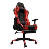 Kinsal Gaming Chair Racing Style High-Back PU Leather Office Chair Computer Desk Chair Executive and Ergonomic Style Swivel Chair with Headrest and Massage Lumbar Support (Red)