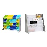Humble Crew Extra-Large Toy Organizer, 16 Storage Bins, Grey/Blue/Green/Yellow & Crew Kids Book Rack...