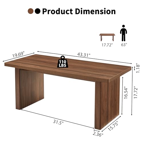 Image of Rectangular Fluted Coffee Table, Farmhouse Wood Coffee Table Mid Century Modern Center Table Boho Living Room Tables for Living Room Office (Walnut, 19.69 inch D x 43.3 inch W x 17.72 inch H)