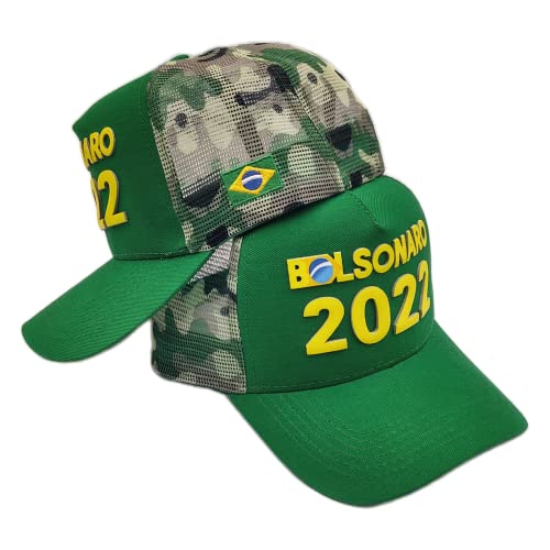 Kit 3 Bonés Country Bolsonaro 2022 Mito Presidente Verde Amarelo Camuflado Oficial