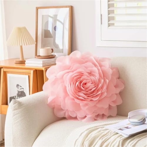 Housse de coussin fleurs roses avec broderie 3D faite main format 30x50cm