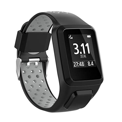 HappyTop Bracelet de rechange pour montre connectée TomTom Runner 2/3 Series, Spark 3, Golfer 2, Adventurer, bracelet de sport bicolore, en silicone (noir +...