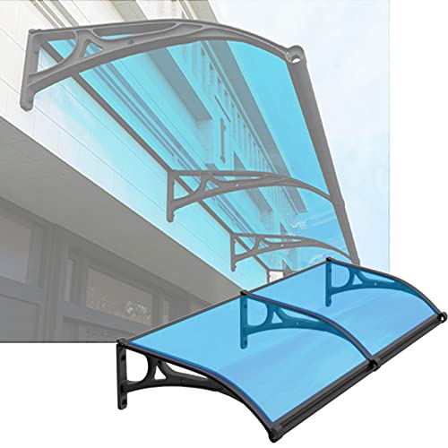 Window Awning Outdoor Polycarbonate Front Door Patio Cover Garden Canopy Aluminum Bracket With Sink For Rain Snow Sunlight Protection (Color : Black+Blue, Size : 120X300Cm) #TOP12