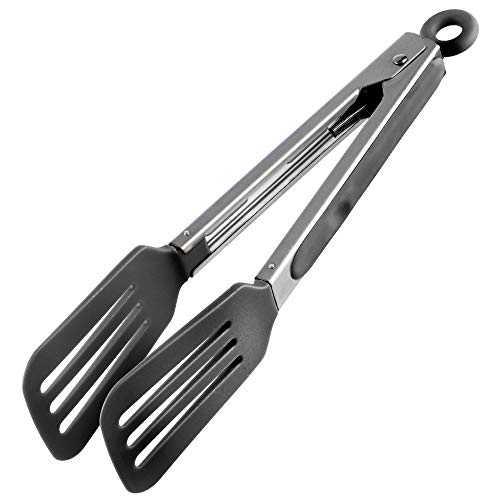 KADAX Kitchen Tongs, Universal Stainless Steel and Silicone Tongs, Serving Tongs, Cooking Tongs for Serving, Baking, Salad Tongs with Sturdy Handle, Barbecue Tongs (Dark Grey)