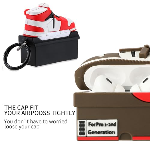 Image of Gedicht [2Pack] for Apple Airpods Pro Case Cover, Cute Cartoon Shoe Box Soft Silicone Protective Cases for AirPods Pro 1st Generation Case with Keychain for Women Men, Red+Brown
