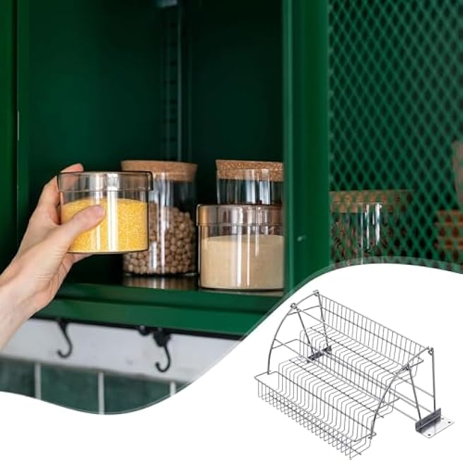 3-Tier Drop-Down Spice Rack - Step-Style Storage Rack, Retractable Organizer for Spice Containers & Seasoning Jars, Suitable for 15¡± Wall Cabinet Openings (argent)