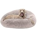 Furhaven Pet Dog Bed - Round Plush Faux Fur Refillable Ball Nest Cushion Pet Bed with Removable Cover for Dogs and Cats, Shell (Pink Tan), Large