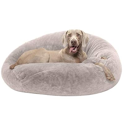 Furhaven Pet Dog Bed - Round Plush Faux Fur Refillable Ball Nest Cushion Pet Bed with Removable Cover for Dogs and Cats, Shell (Pink Tan), Large