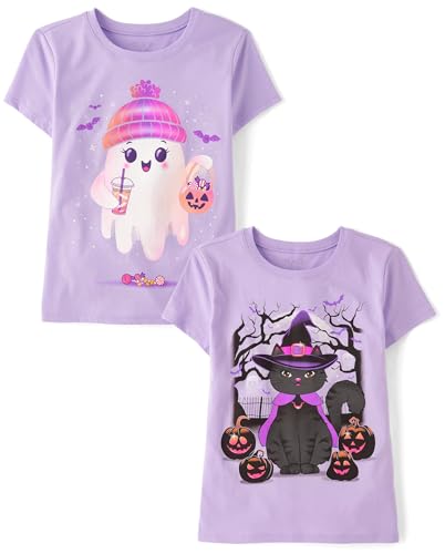 The Childrens Place Female All Holidays Short Sleeve Graphic T-Shirts multipacks Black Cat/Ghost Beanie 2-Pack Medium