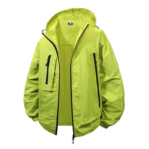 Men's Waterproof Windproof Hooded Rain Jacket Lightweight Breathable Packable Outdoor Coat with Zipper Pockets Adjustable Cuffs for Hiking Walking