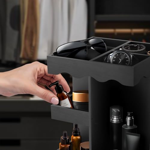 MISTOD ケルンオーガナイザー 男性用 3段 大型ケルンスタンド ブラック 香水棚 回転付き 木製デスク ナイトスタンド 香水オーガナイザー 男性の夫への誕生日プレゼントに最適