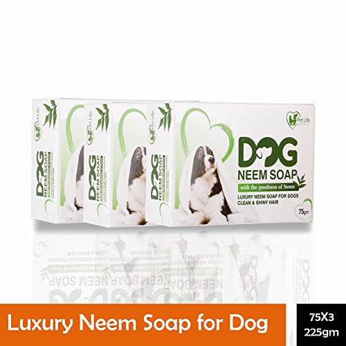 Image of Pet Life Luxury Neem Soap for Dogs & Puppies - Clean & Shiny Hair for Golden Retrievers & All Breeds | Made with Natural Ingredients | Organic Dog Soap Skin & Coat Care - 75 Gm (Pack of 3)