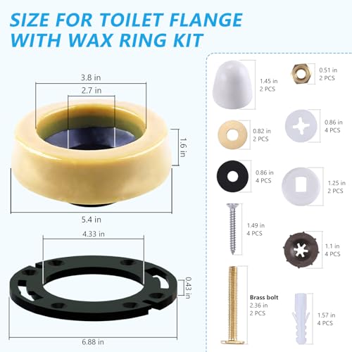 MENNTY Extra Thick Toilet Wax Ring & Standard Toilet Wax Ring with Toilet Flange Repair Kit, Reinforced Urethane Core for Sealing, for 3-inch and 4-inch Waste Pipes