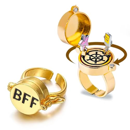 YILUOCD 2/4PCS Bff Ring Anime Best Friend Aesthetic Spinninng Adjustable Ring for Teen Best Friendship Jewelry Gifts (2pc Spinning)