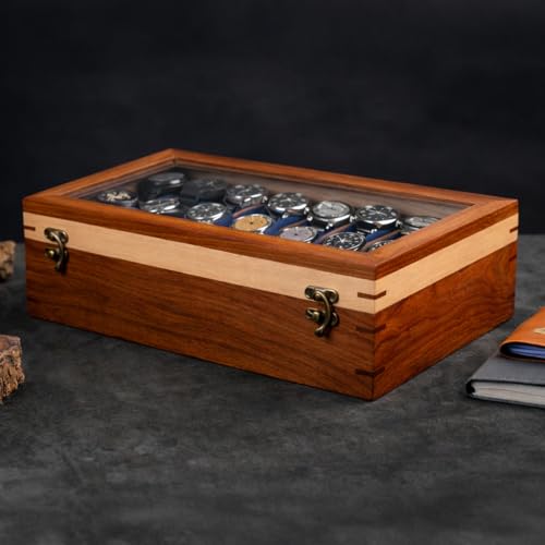 Image of Luxury Watch Case Storage Collection, Watch box for men and women,Wrist Watch Display Box Organizer for Men and Women 12 Slots, Gift For Him,Christmas, Valentine;s Day, Dark Indian Rosewood Made
