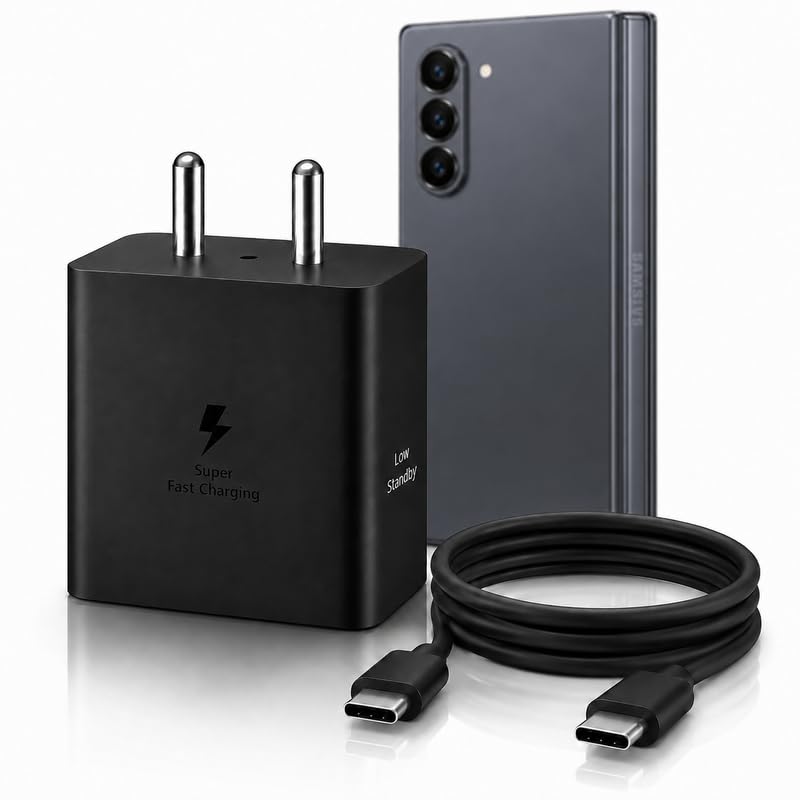 Image of 45W Type C High Speed Charging Adapter with USB-C to C 1 Meter Cable PD 5.0 PPS Wall Charger Compatible with Samsung Galaxy Z Fold 6 and Other Series 45watt Super-Fast Charge Power Adaptor Brick