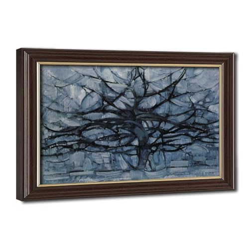 Toile d'arbre gris Piet Mondrian 40x61 cm - Cadre à suspendre pour décoration murale
