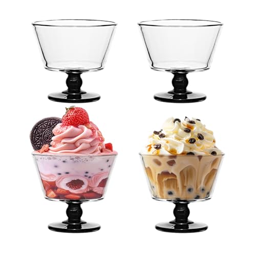 CHPINDAM 9oz Glass Dessert Bowls,ice cream sundae bowls Set of 4,Dessert Cups for Ice Cream, Fruit, Pudding, small snacks, Yogurt, and Appetizers (4)