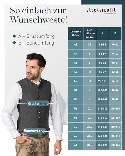 Stockerpoint Devito Herren Trachtenweste, Grau, 52