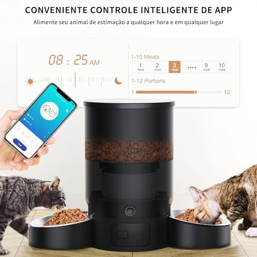 Elyblo Alimentador de Animais de Estimação com Voz WIFI, Comedouro Automatico para Gatos, Distribuid
