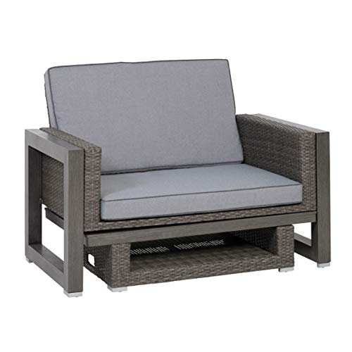 greemotion Rattan-Lounge Bahia Marvao, 2er Garten-Sofa inkl. Tisch & Hocker, Daybed für indoor & outdoor, Grau