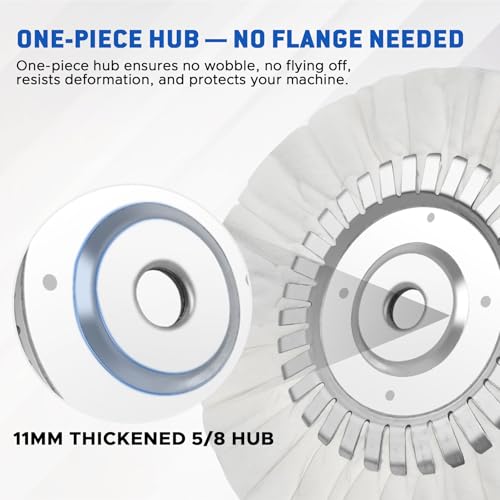 Image of 8 inch Fine White Airway Buffing Wheel with 5 /8 inch Arbor Flange-Free Hub, Flange-Free, Cotton Polishing Wheel for Aluminum Truck Wheels, Rims, Chrome, Stainless Steel - Final Mirror Finish