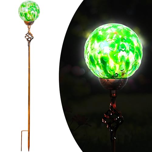 Naboher Garden Solar Lights, Decorative LED Honeycomb Glass Ball Garden Stake, Glass and Metal Outdoor Decoration, 4 x 31 Inch (Green)