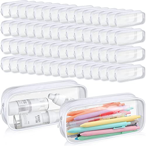 Image of Crtiin 60 Pcs Clear Pencil Pouch Bulk Makeup Cosmetic Bags for Women Large Capacity Box for Back to School Travel Toiletry Office Stationery(White)
