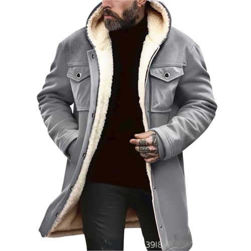 Generisch Forro Polar Hombre Cremallera Ligera de Ski Abrigo Largo Chaqueta Talla Grande Interior Fleece Jacket Men Chaqueta Ligera Ropa Hombre Gris S