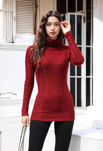 Image of v28 Women's Cotton Turtle Cowl Neck Aran Fishermen Fair Isle Cable Knit Sweater